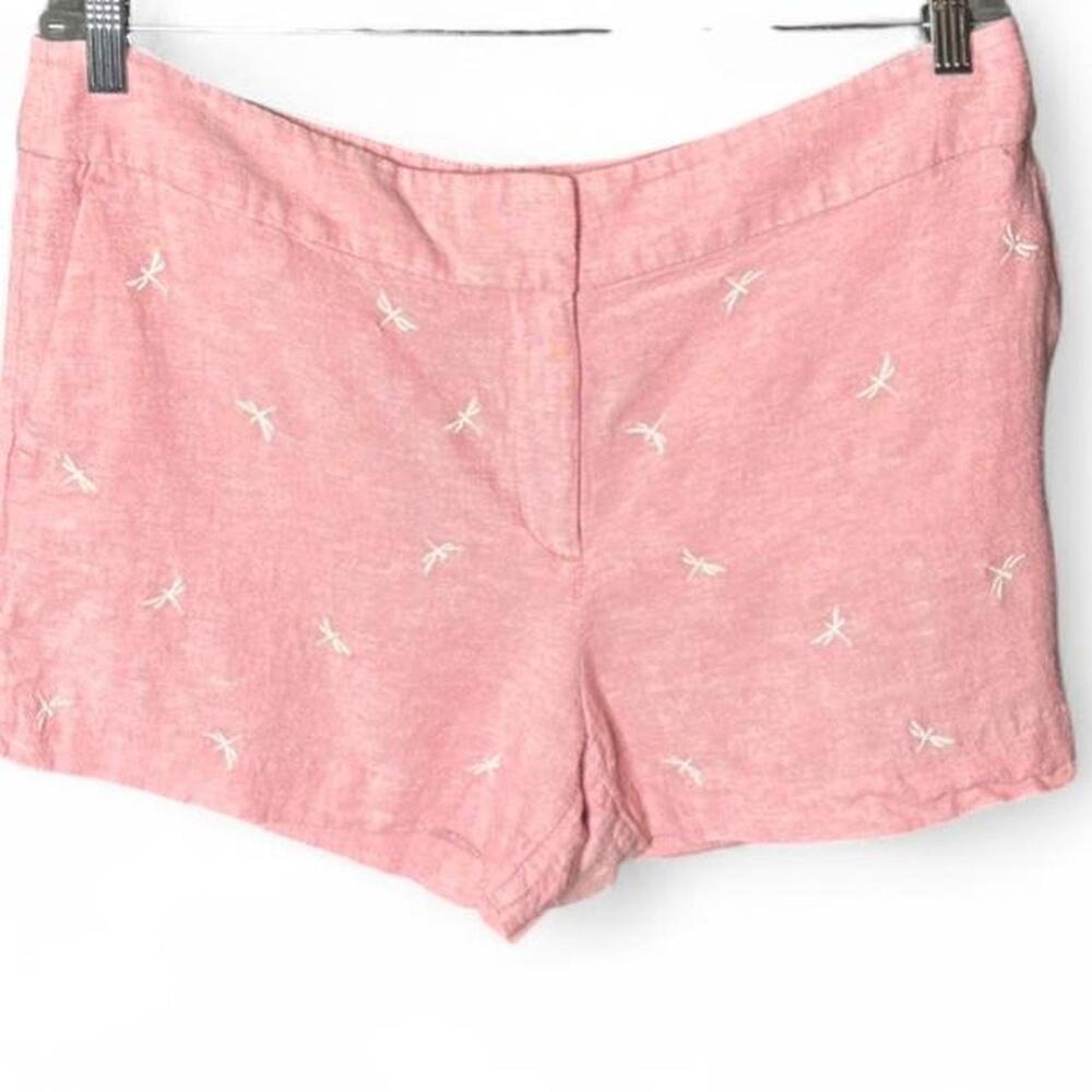 LOFT Pink Linen Blend Dragonfly Embroidered Shorts - Size 12